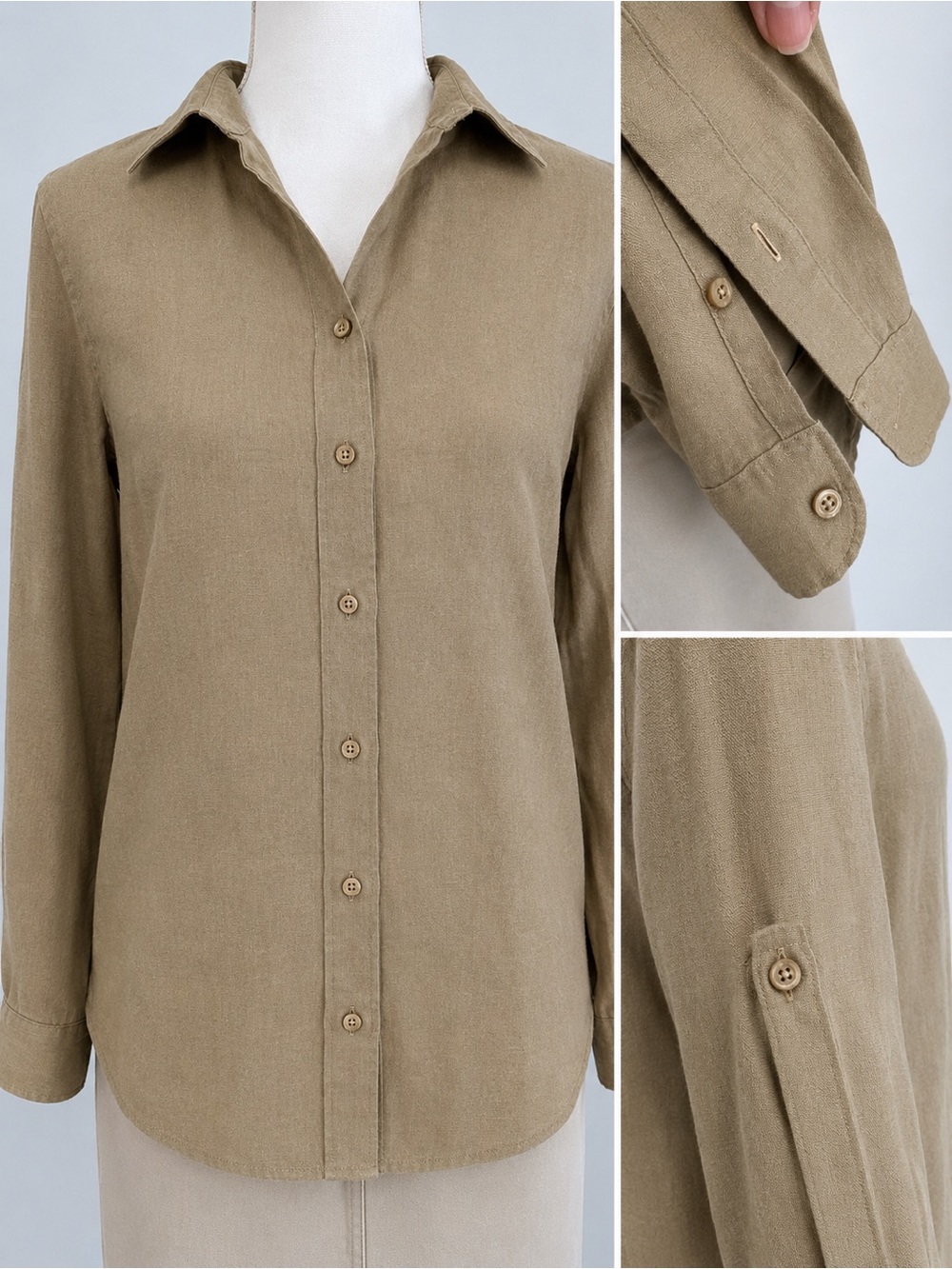 100% Linen Shirt Lauren Ralph Lauren Black Label Button Up Shirt Khaki